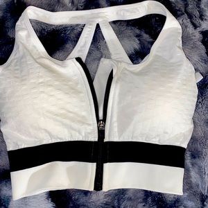 White front zip sports bra